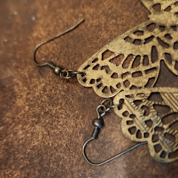 'Antique Gold' Coloured Butterfly Earrings - Picture 4 of 5